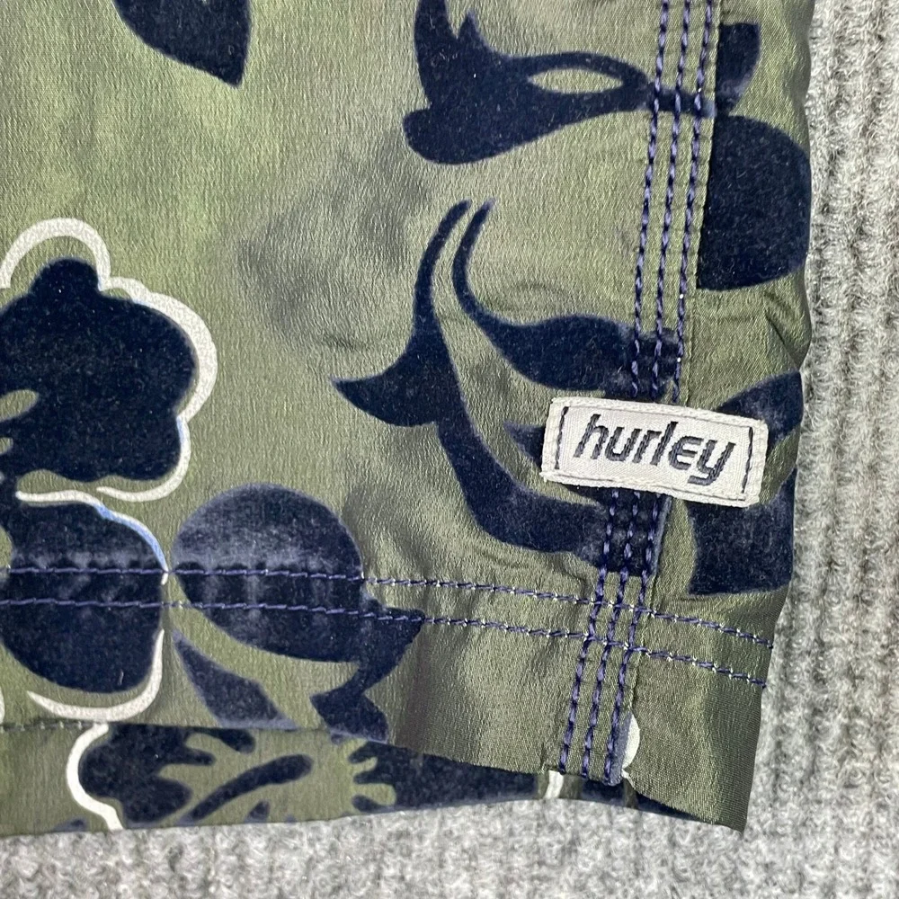 Hurley Board Shorts Mens 34 Green Floral Hibiscus Swim Trunks Board Shorts Surf